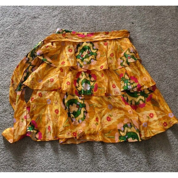 Marie Oliver Adler Skirt Floral Print Bohemian Ruffle Tiered Belt Size 2 378$ - Picture 8 of 10